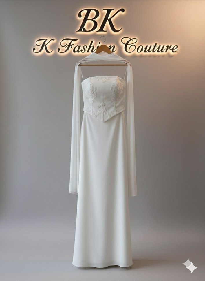 Straplez Modern Klasik Beyaz Gelinlik - Görsel 2