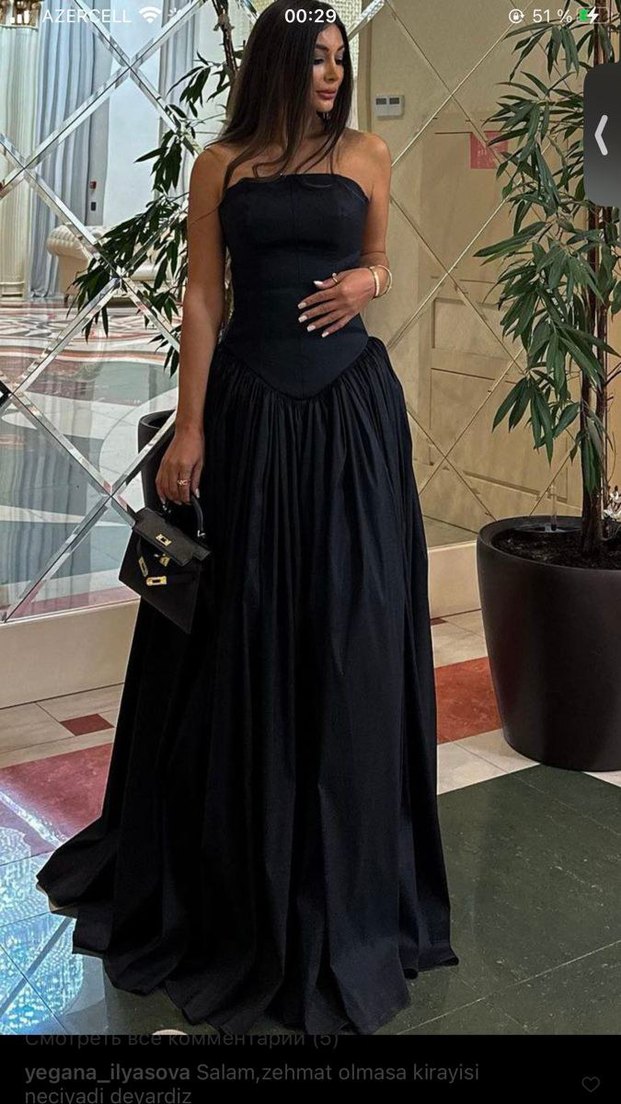 Siyah Straplez Uzun Abiye Elbise - Görsel 3