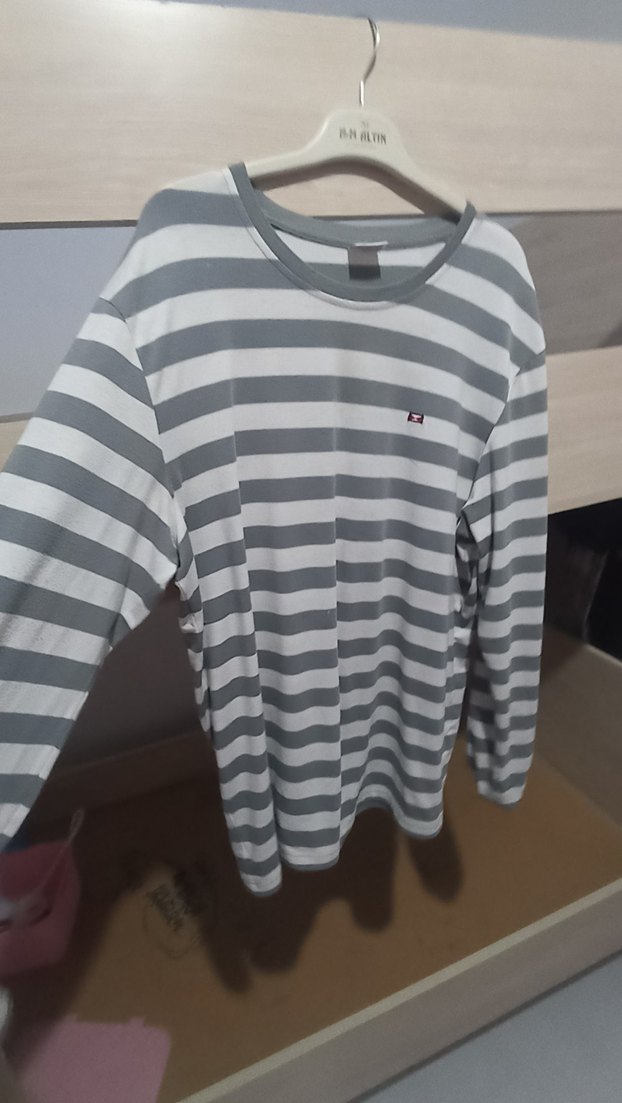 Kareli Gri Hamile Uzun Kollu Tişört - Görsel 2