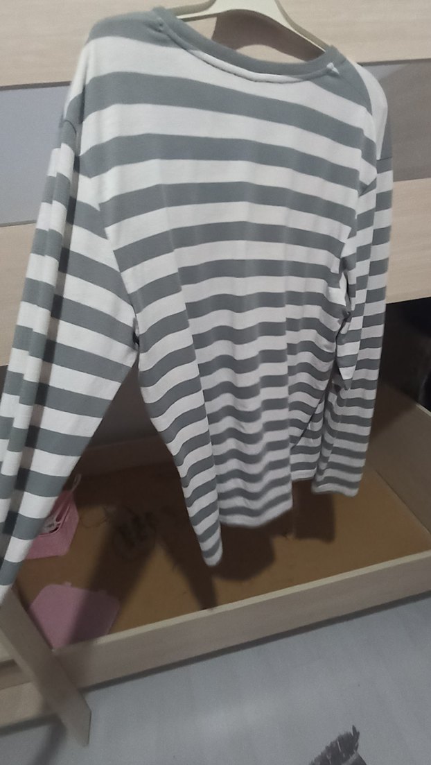 Kareli Gri Hamile Uzun Kollu Tişört - Görsel 4