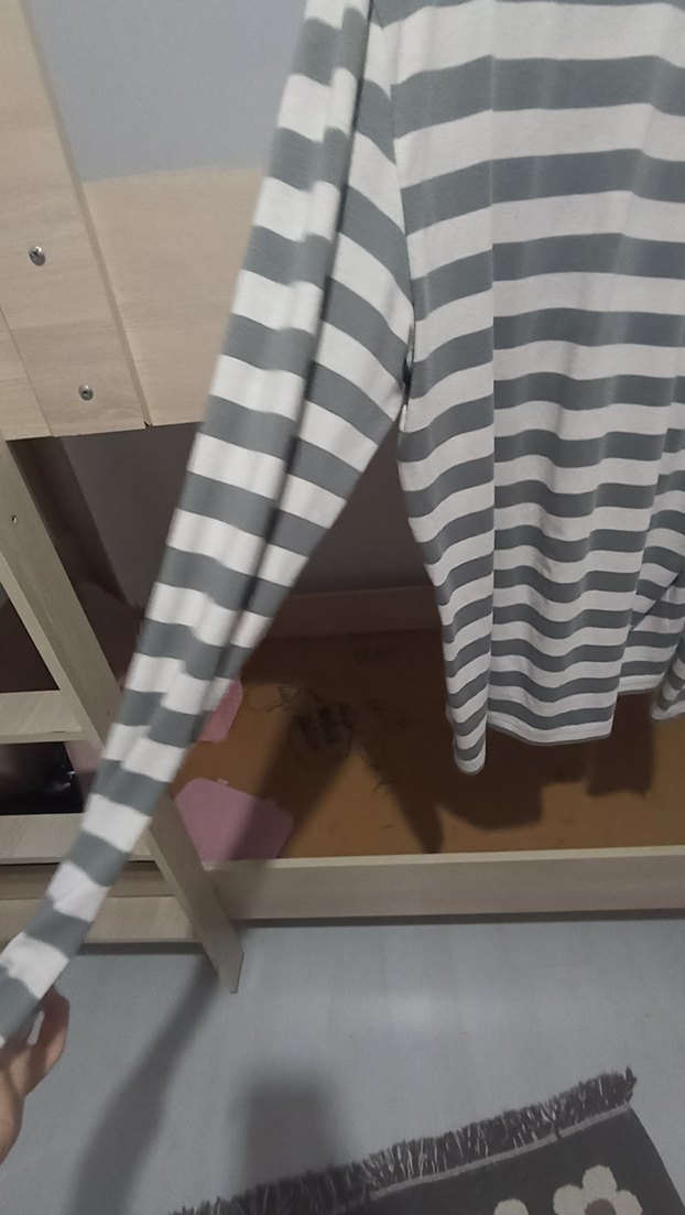 Kareli Gri Hamile Uzun Kollu Tişört - Görsel 3