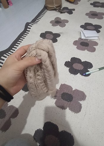 Bej Bohem Örgü Kadın Bere - Görsel 5