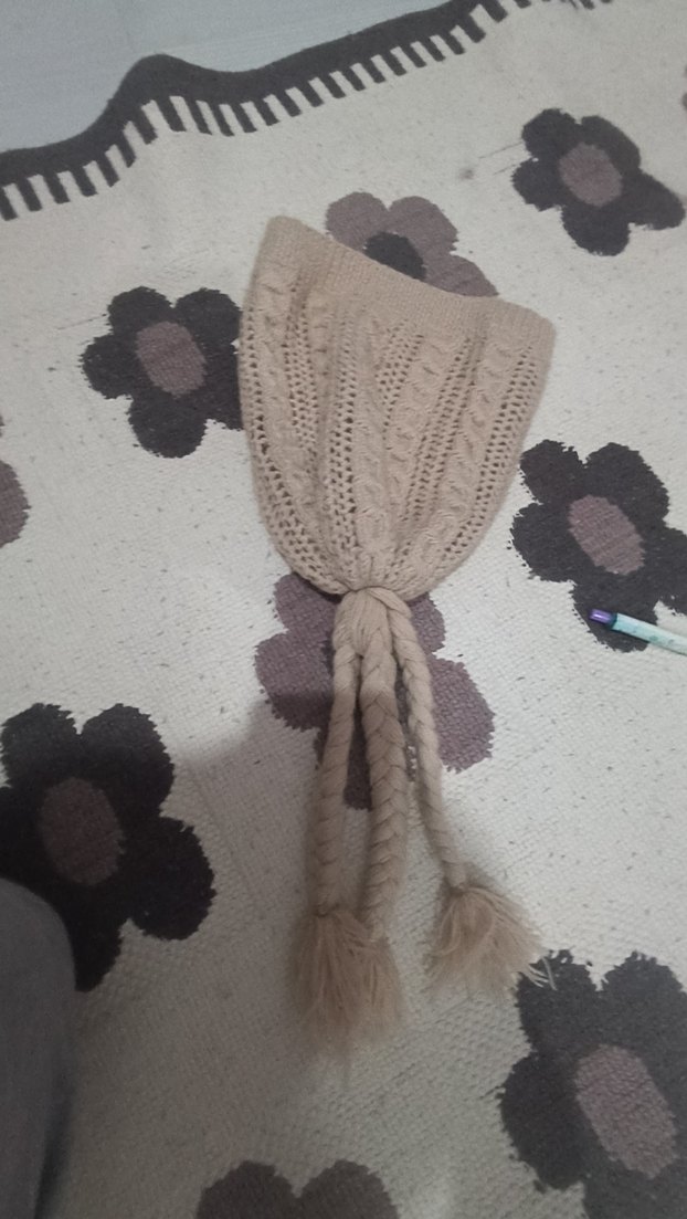 Bej Bohem Örgü Kadın Bere - Görsel 4