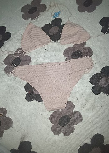 Bej pembee Örgü Mini Bikini Takımı - Görsel 5