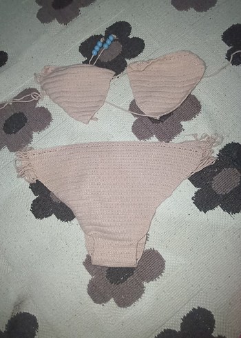Bej pembee Örgü Mini Bikini Takımı - Görsel 3