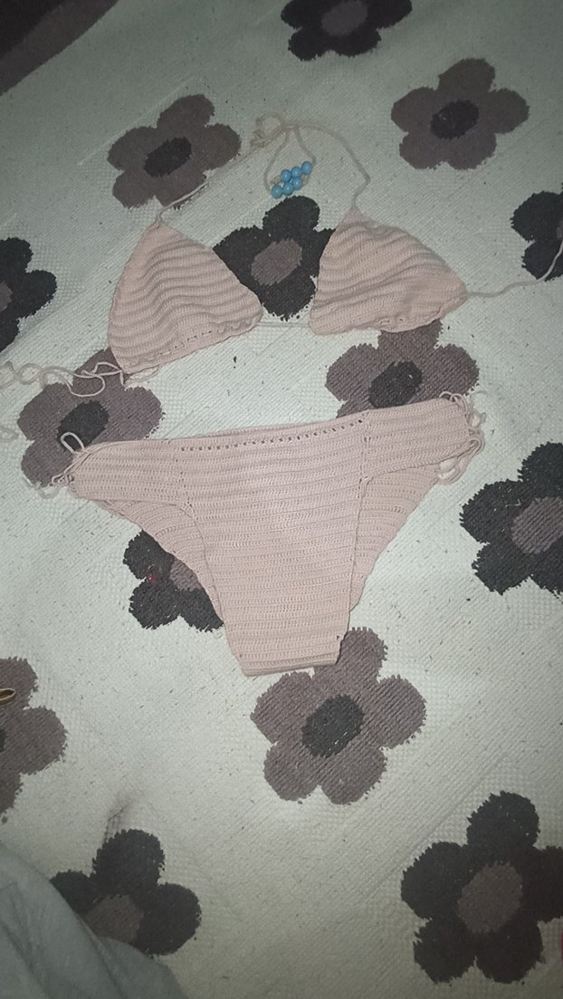 Bej pembee Örgü Mini Bikini Takımı - Görsel 5