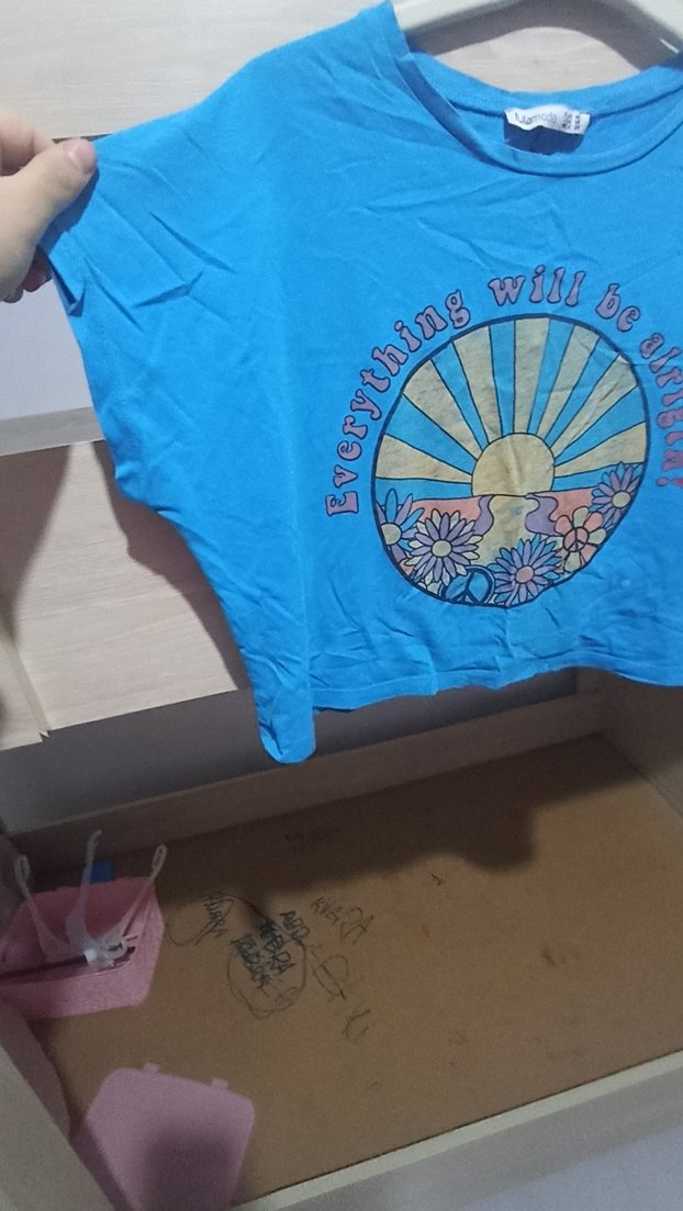 Mavi Baskılı Kız Çocuk Kısa Kollu Tişört - Görsel 3