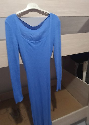 Uzun Kollu Kare Yaka Triko Elbise - Görsel 2