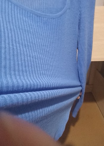 Uzun Kollu Kare Yaka Triko Elbise - Görsel 7