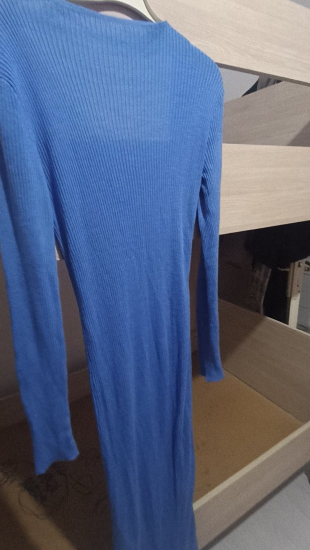 Uzun Kollu Kare Yaka Triko Elbise - Görsel 5