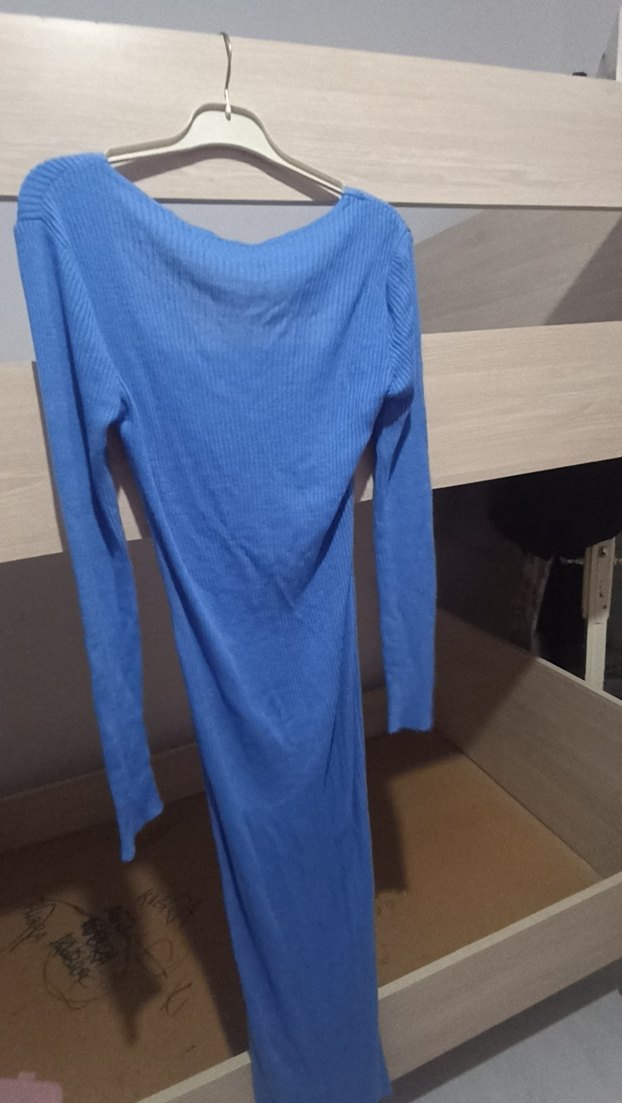 Uzun Kollu Kare Yaka Triko Elbise - Görsel 3