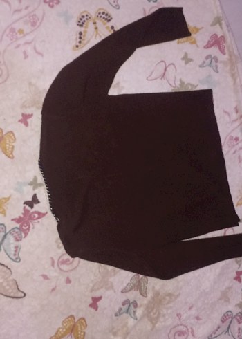 Kızlar için işlemeli kahverengi düğmeli hırka - Görsel 3