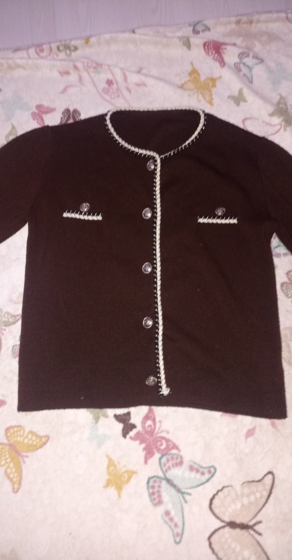 Kızlar için işlemeli kahverengi düğmeli hırka - Görsel 2