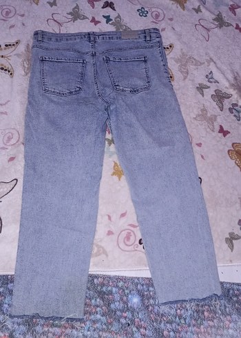 Düğmeli Mavi Midi Boy Geniş Kesim Kadın Kot Pantolon - Görsel 6