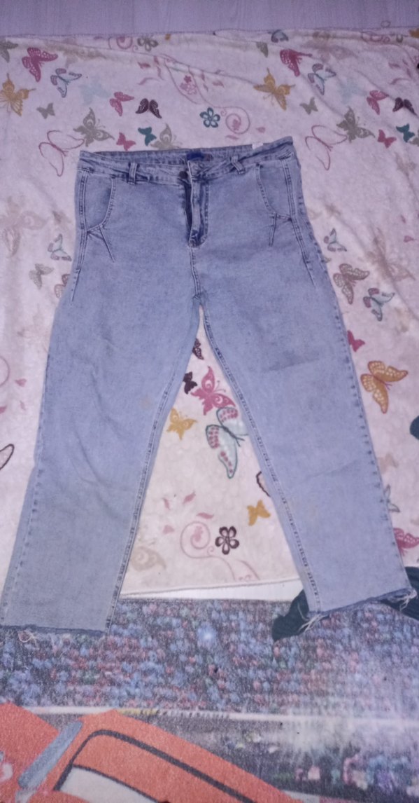 Düğmeli Mavi Midi Boy Geniş Kesim Kadın Kot Pantolon - Görsel 2