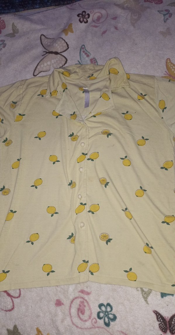 limon desenli pijama üstü düğmeli v yaka - Görsel 2