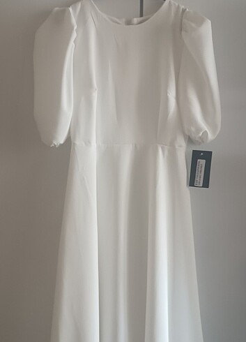 beyaz midi boy söz elbisesi