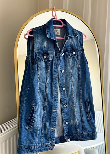 Diğer Düğmeli Mavi Kolsuz Denim Ceket
