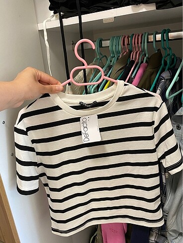 Defacto siyah çizgili crop tişört