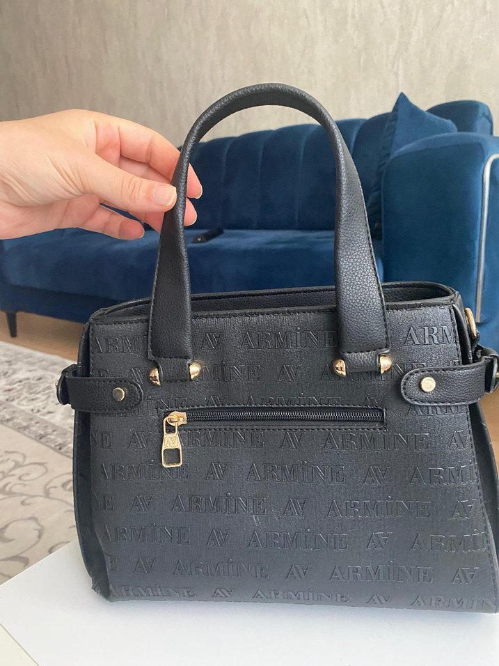 Armine Siyah Deri Baskılı Kadın Çanta - Görsel 2