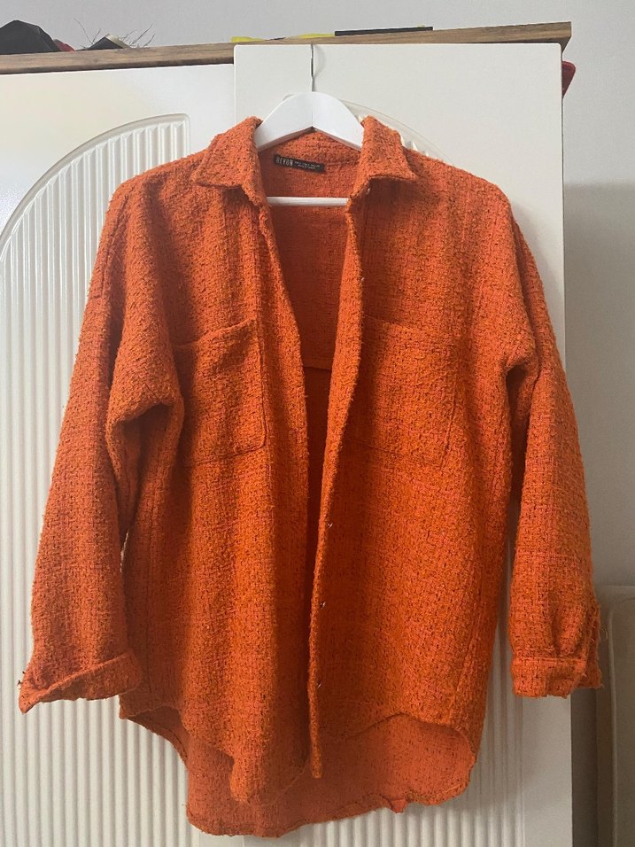 Düğmeli, Uzun Kollu Kahverengi Yün Gömlek - Görsel 4