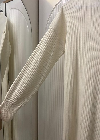 Beyaz Uzun Kollu Örgü Kadın Elbise - Görsel 4