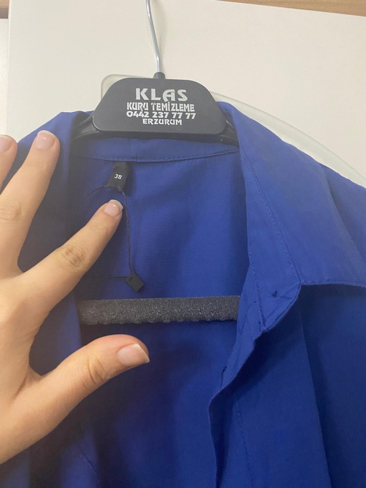 Düğmeli Lacivert Keten Kadın Gömlek - Görsel 2