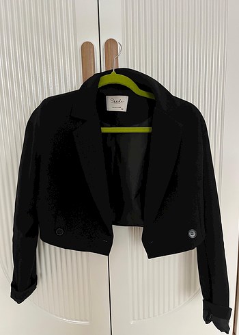 Siyah Süet Mini Kısa Blazer Ceket