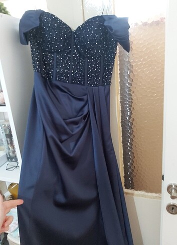 Korseli Boncuklu Lacivert Abiye - Görsel 2