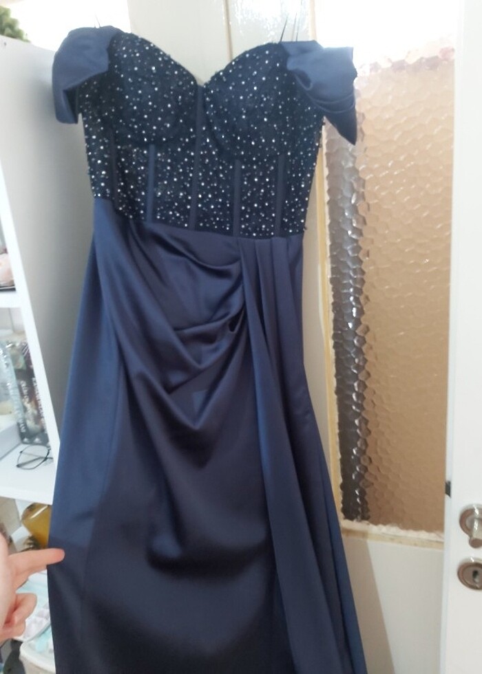 Korseli Boncuklu Lacivert Abiye - Görsel 2