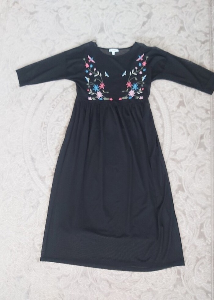 Koton siyah nakışlı tül elbise - Görsel 4