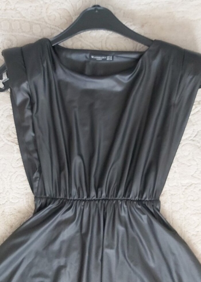 Deri Görünümlü A Kesim Elbise - Görsel 2