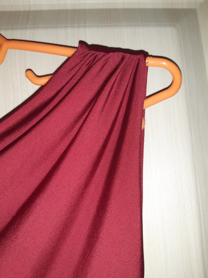 bordo Drapeli V Yakalı Midi Abiye Elbise - Görsel 5