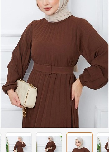 Kadın Kahverengi Piliseli Uzun Elbise - Görsel 4