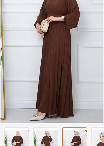 Kadın Kahverengi Piliseli Uzun Elbise - Görsel 3