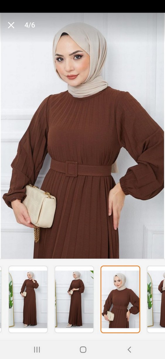 Kadın Kahverengi Piliseli Uzun Elbise - Görsel 4