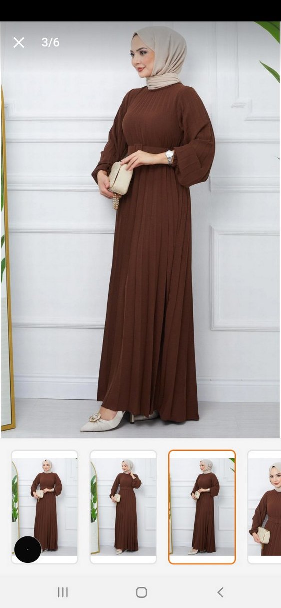 Kadın Kahverengi Piliseli Uzun Elbise - Görsel 3