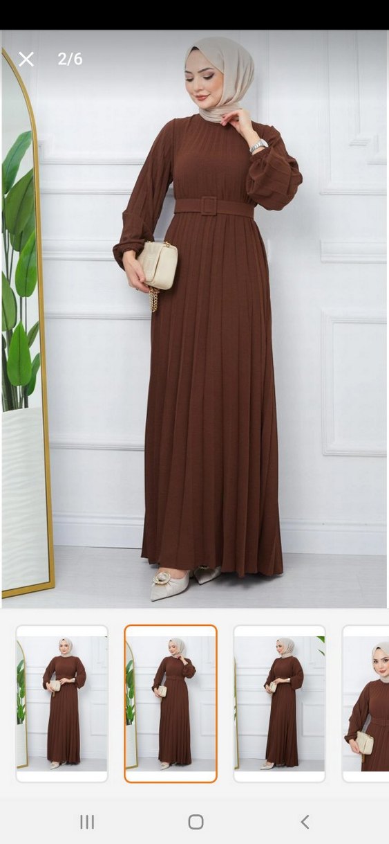 Kadın Kahverengi Piliseli Uzun Elbise - Görsel 2