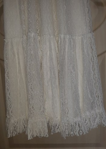 Dantel Detaylı Uzun Beyaz Elbise - Görsel 7