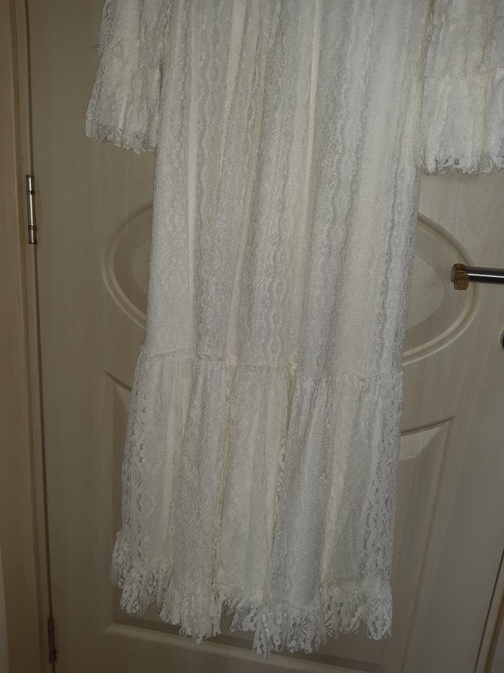 Dantel Detaylı Uzun Beyaz  Elbise - Görsel 3