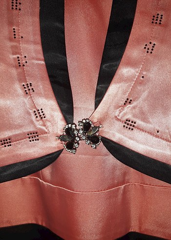 Pembe Siyah Uzun Kadın Abiye Elbise - Görsel 4