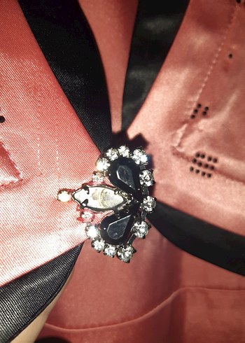 Pembe Siyah Uzun Kadın Abiye Elbise - Görsel 5