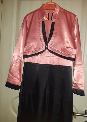 Pembe Siyah Uzun Kadın Abiye Elbise - Görsel 2