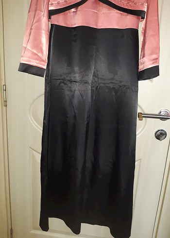 Pembe Siyah Uzun Kadın Abiye Elbise - Görsel 3