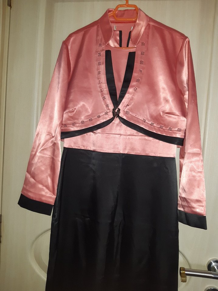 Pembe Siyah Uzun Kadın Abiye Elbise - Görsel 2