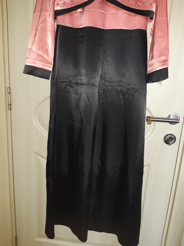 Pembe Siyah Uzun Kadın Abiye Elbise - Görsel 3