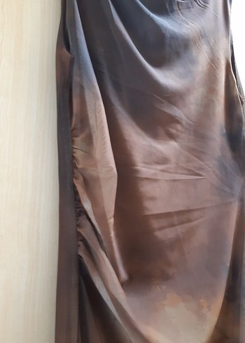 Kahverengi Drapeli Uzun Elbise - Görsel 3