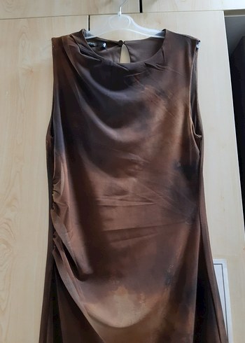 Kahverengi Drapeli Uzun Elbise - Görsel 4