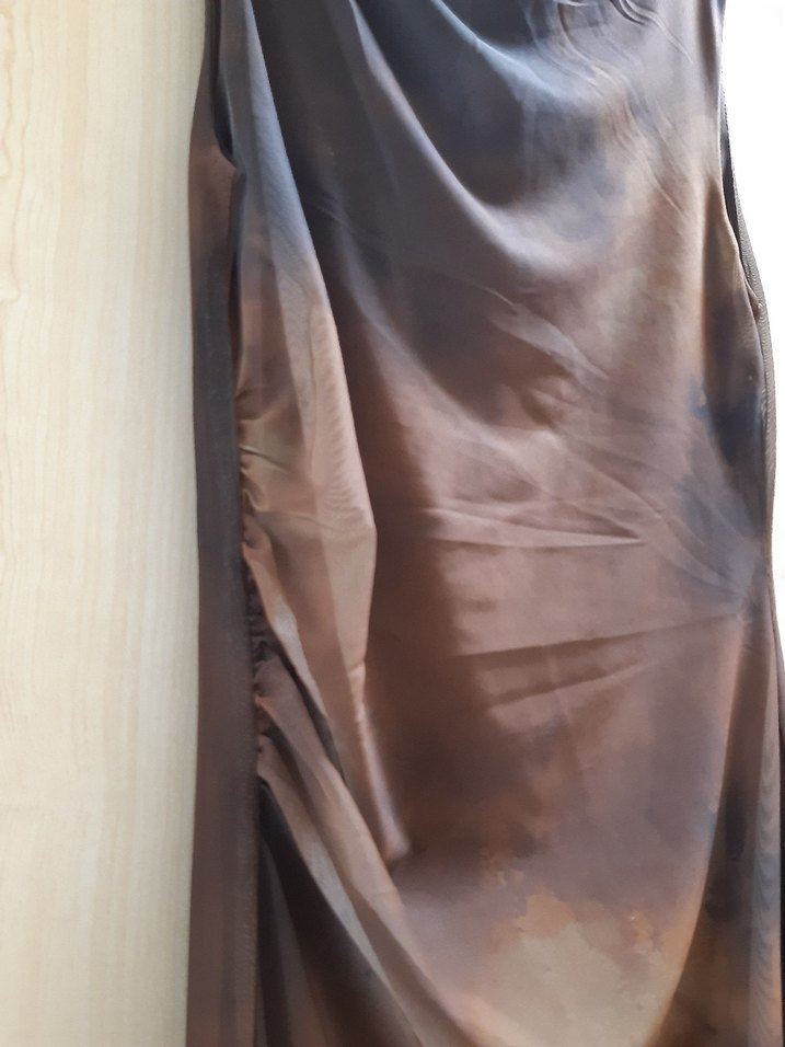 Kahverengi Drapeli Uzun Elbise - Görsel 3