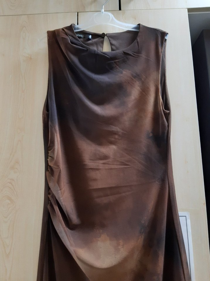 Kahverengi Drapeli Uzun Elbise - Görsel 4